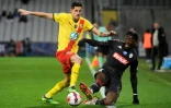 Florian Sotoca (g) avec le RC Lens contre Monaco en Coupe de France le 30 janvier 2022 au stade Bollaert Ă Lens