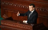 Le président français Emmanuel Macron lors d'un discours devant le Parlement tunisien, le 1er février 2018 à Tunis