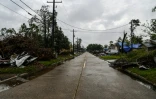 Une rue déserte à Lake Charles à l'approche de l'ouragan Delta, le 8 octobre 2020 en Louisiane