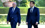 Le président Emmanuel Macron et Gérard Collomb, à l'époque ministre de l'Intérieur,  à l'ambassade de France auprès du Saint-Siège, le 26 juin 2018