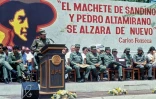 Le général Hugo Torres prononce un discours à Juigalpa Chontales, au Nicaragua, le 1er juillet 1986