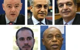 Montage photos de Gianni Infantino (en haut à g), Sheikh Salman bin Ebrahim Al Khalifa, Jérôme Champagne, Prince Ali bin al-Hussein et Tokyo Sexwale