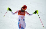 L'Américaine Mikaela Shiffrin à l'arrivée du slalom aux JO, le 16 février 2018 à Pyeongchang