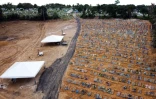 Vue aérienne de tombes fraichement creusées au cimetière Nossa Senhora Aparecida cemetery à Manaus (Brésil), le 22 mai 2020