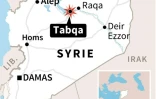 Localisation de Tabqa en Syrie, oĂą des combattants soutenus par les Etats-Unis en Syrie pourchassaient lundi les jihadistes du groupe Etat islamique (EI) dans leurs derniers retranchements