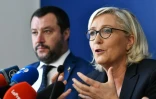 Matteo Salvini (g), chef de la Ligue en Italie, et Marine Le Pen, présidente du Rassemblement national (RN) en France, le 8 octobre 2018 à Rome