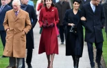 (ARCHIVES) De G à D, le prince Charles, le prince William et son épouse Kate, Meghan et le prince Harry, arrivent pour assister à la messe de Noël à Sandringham le 25 décembre 2018