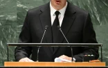 Le président serbe Aleksandar Vucic à la tribune de l'Assemblée générale des Nations unies, à New York, le 21 septembre 2023
