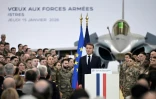 Le président  Emmanuel Macron lors des voeux aux forces armées à la base aérienne militaire d'Istres, dans le sud de la France, le 15 janvier 2026
