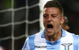 Le milieu de la Lazio Rome Sergej Milinkovic exulte après avoir inscrit un but face au Torino en Serie A, le 29 avril 2018 à Turin