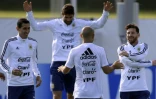 Les Argentins Angel Di Maria, Federico Fazio, Javier Mascherano et la star Lionel Messi, à l'entraînement à Bronnitsy, le 11 juin 2018