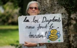 Une opposante à la loi Duplomb, membre de la Confédération paysanne, , le 5 juin 2025 à Saint-Michel dans le Gers