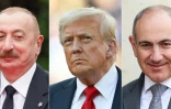 De gauche à droite, le président azerbaïdjanais Ilham Aliev, son homologue américain Donald Trump et le Premier ministre arménien Nikol Pachinian, en 2025