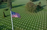 Vue aérienne du cometière américain de Colleville-sur-Mer, dans le Calvados