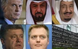 Le président argentin M. Macri, le Cheikh Khalifa émir d'Abou Dabi et président des E.A.U., le roi d'Arabie saoudite Salman bin Abdulaziz, le président ukrainien Petro Porochenko et le Premier ministre islandais, Sigmundur D. Gunnlaugsson