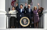 Le président américain Joe Biden (centre-droite) et son homologue sud-coréen Yoon Suk Yeol (centre-gauche), le 26 avril 2023 à la Maison Blanche, à Washington