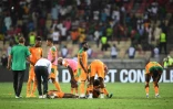 Les Ivoiriens, après leur défaite face à l'Egypte (0-0, 5-4 aux t.a.b.) en 8e de finale de la Coupe d'Afrique des nations, le 26 janvier 2022 à Douala (Cameroun)