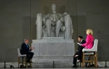 Le président américain Donald Trump répond aux questions des journalistes de Fox News depuis le Lincoln Memorial le 3 mai 2020