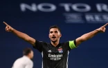 Le milieu de terrain Houssem Aouar avec Lyon contre Manchester City en quarts de finale de Ligue des champions le 15 août 2020 à Lisbonne
