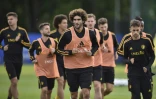 Le milieu Marouane Fellaini (c) lors d'une séance d'entraînement de la Belgique au Mondial, le 25 juin 2018 à Dedovsk