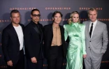 (g-d)Les acteurs du film "Oppenheimer" Matt Damon, Robert Downey Jr. Cillian Murphy et Emily Blunt, et le réalisateur Christopher Nolan à leur arrivée à l'avant-première du film au Grand Rex, le 11 juillet 2023 à Paris