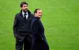 Le président de la Juventus Andrea Agnelli (g) et l'entraîneur Massimiliano Allegri lors du match contre l'Atletico Madrid en C1, le 19 février 2019 à Madrid