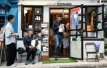 L'entrée d'une librairie indépendante contrainte à la fermeture, à Hong Kong, le 29 février 2024
