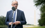 Le chancelier allemand Friedrich Merz s'adresse aux journalistes après sa rencontre à la Maison Blanche avec le président américain Donald Trump à Washington, DC, le 5 juin 2025