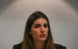 Camilla Fabri, l'épouse d'Alex Saab, un homme lige de Nicolas Maduro, lors d'une conférence de presse à Caracas, le 16 mars 2023