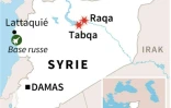 Syrie: carte de localisation des dernières frappes russes jeudi à Raqa et Taqba, en Syrie