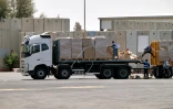 Un camion d'aide humanitaire au poste-frontière de Kerem Shalom, entre Israël et la bande de Gaza, le 17 juin 2024