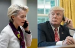 Image composée d'Ursula von der Leyen  à Bruxelles en mai 2023 et de Donald Trump à Washington en juin 2017