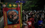 Un portrait du président du Brésil Luiz Inacio Lula da Silva dans une manifestation de soutien à la démocratie, le 9 janvier 2023 à Sao Paulo