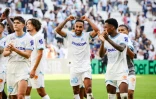 L'attaquant de Marseille Pierre-Emerick Aubameyang (c) buteur contre Le Havre, le 8 octobre 2023 au Stade Vélodrome