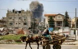 De la fumée s'élève au-dessus du camp de Nousseirat, dans le centre de la bande de Gaza, après une frappe israélienne le 25 mars 2025