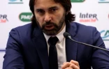 L'entraîneur de l'équipe féminine de Lyon, Reynald Pedros, en conférence de presse à Châteauroux après la victoire de l'OL face à Lille en finale de la Coupe de France, le 8 mai 2019