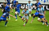Le demi-d'ouverture de Montpellier, Aaron Cruden (c), lors du match de Top 14 à Castres, le 4 mai 2019