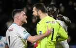 Les Marseillais Jordan Veretout (g), Pau Lopez (c) et Bamo Meïté lors du match de championnat à Rennes, le 21 janvier 2024  
