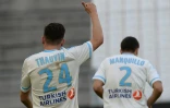 Les joueurs de l'Olympique de Marseille Florian Thauvin et Javier Manquillo, contre Nantes en Ligue 1, le 24 avril 2016 au Vélodrome