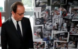 François Hollande devant des photos de l'imprimerie le 29 septembre 2016 à Dammartin-en-Goële 