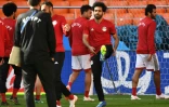 L'attaquant star de l'Egypte Mohamed Salah lors d'un entraînement collectif à  Ekaterinbourg, le 14 juin 2018, à la veille d'affronter l'Uruguay 