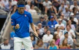 Le Japonais Kei Nishikori face à l'Ecossais Andy Murray en quarts de finale de l'US Open, le 7 septembre 2016 à New York