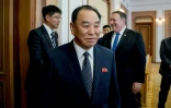 Kim Yong Chol, le bras droit du leader nord-coréen, et au second plan à droite, Mike Pompeo, le secrétaire d'Etat américain, le 6 juuillet 2018 à Pyongyang 