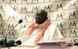 Papa Massata Diack, fils de Lamine Diack, lors d'une conférence de presse à Dakar le 14 septembre 2020