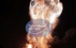 Photo publiée sur la chaîne Telegram @VentdeCrimee, le 26 décembre 2023, montrant une explosion après une attaque ukrainienne dans le port de Feodosiya, en Crimée sous contrôle russe