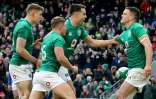 Le joueur de l'Irlande Jonathan Sexton (d) lors de la victoire sur la France à Dublin au Tournoi des Six Nations le 10 mars 2019