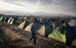 Des migrants sous des tentes le 2 mars 2016 près d'Idomeni à la frontière entre la Grèce et la Macédoine