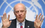 L'émissaire de l'ONU pour la Syrie, Staffan de Mistura lors de la conférence de presse après les négociations de Genève le 19 mai 2017