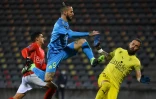 L'attaquant argentin de l'Olympique de Marseille, Dario Benedetto, buteur contre Nîmes, lors du match de L1, le 4 décembre 2020 au stade des Costières à Nîmes