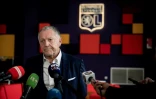 Le président de l'Olympique lyonnais, Jean-Michel Aulas répond aux questions des journalistes le 14 octobre 2021 au stade Decines-Charpieu de Lyon